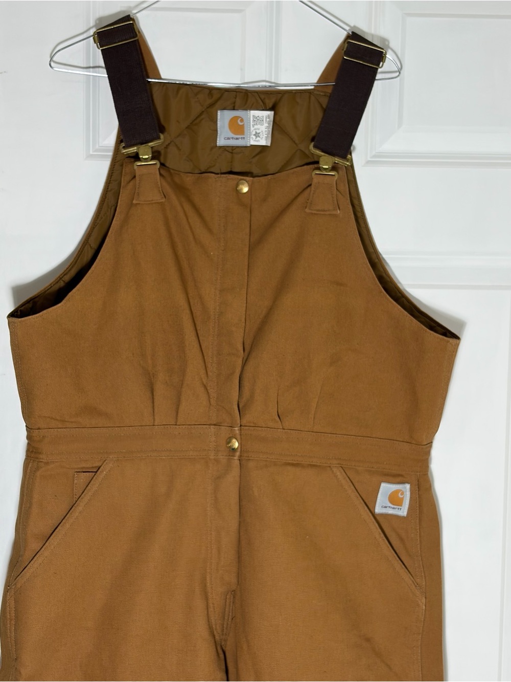 VTG Carhartt BQW226 Women’s 18 Petite Brown Quilt Lined Overalls USA Made - Picture 4 of 12